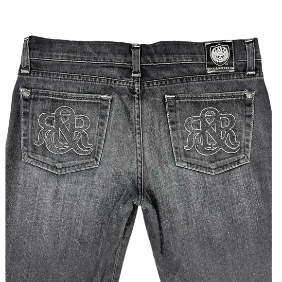 Vintage Rock & Republic grey black beaded Cosbie slim straight low rise jeans 28 - Picture 4 of 15